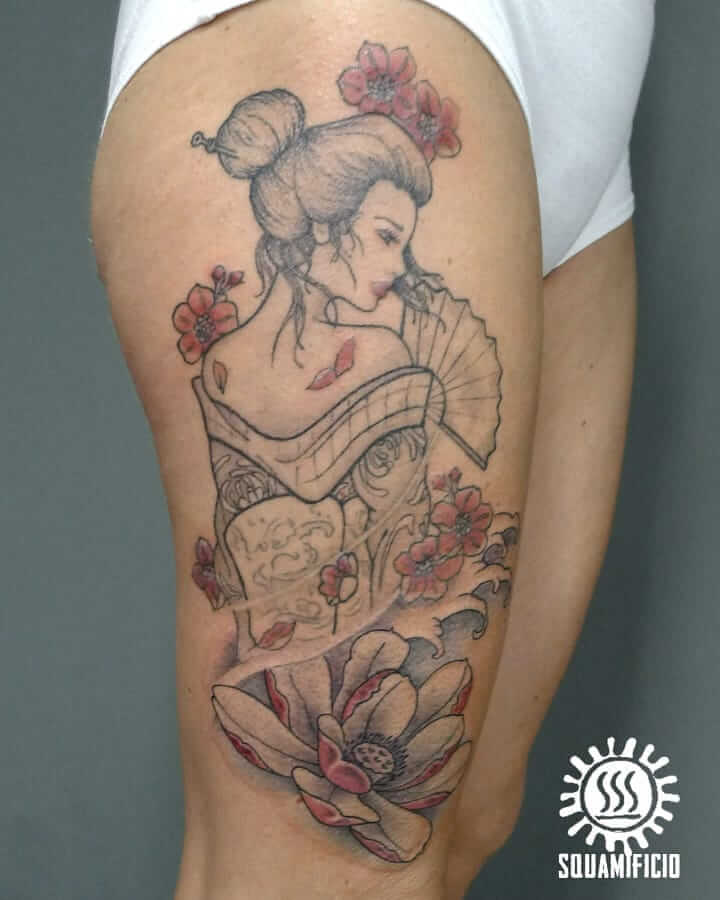  Inked Geisha Tattoo Sketch With Kimono