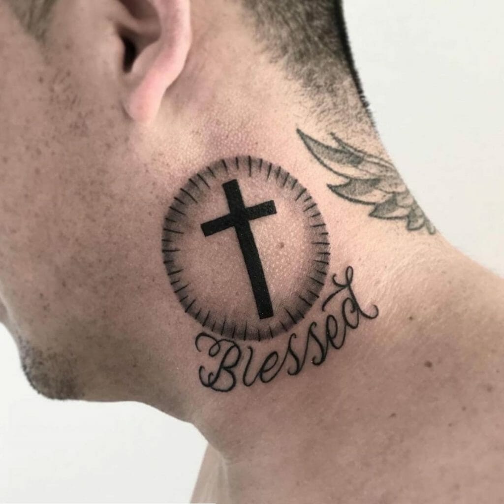 Cross X Blessed Letter Tattoo