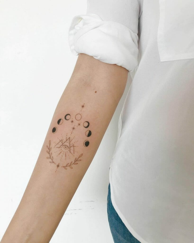 Custom Moon Phases Tattoo With Illuminati Design