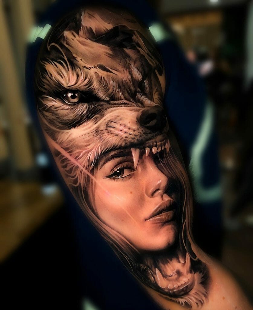A Mixture of Wildlife and Portrait German tattoo