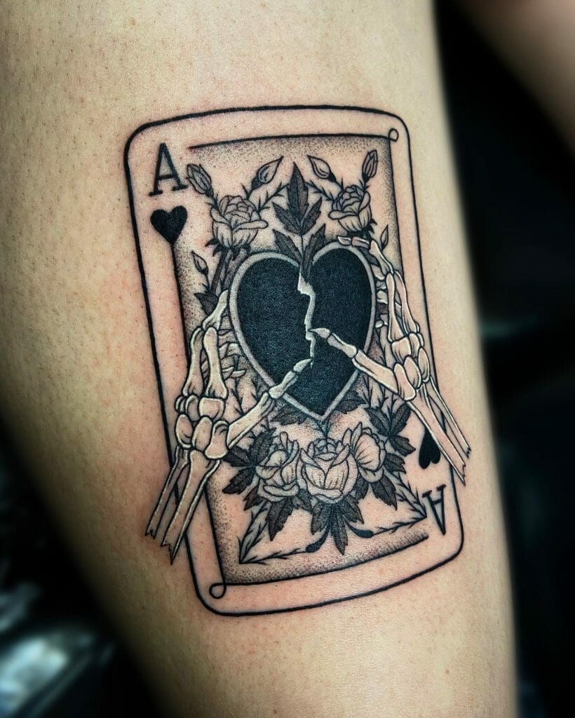 A Skeletal Figure Tattoo Of Ace Of Hearts