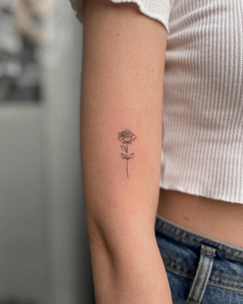 A Trendy Minimalist Style Rose Flower Tattoo