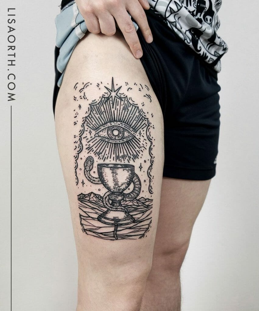 Alchemical Thigh Tattoo For Men