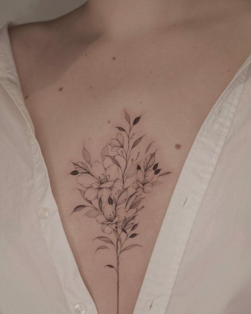 Amazing Floral Sternum Tattoo Designs