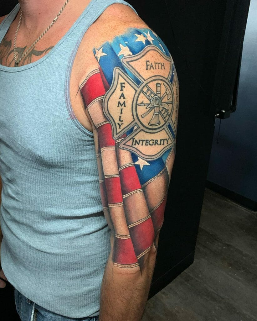 American Flag Upper Arm Firefighter Tattoo