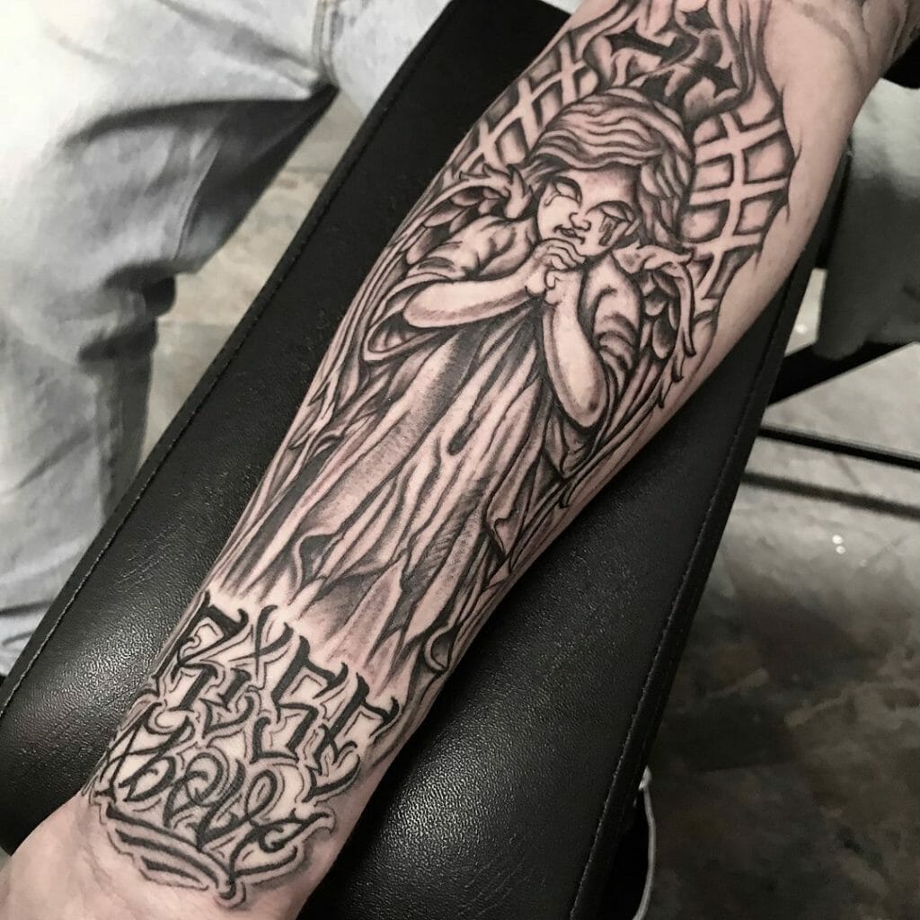 Angel Praying Forearm Tattoo Sleeve