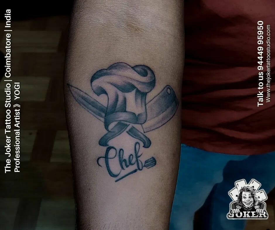  Dynamic Black Chef Life Tattoo On Arm