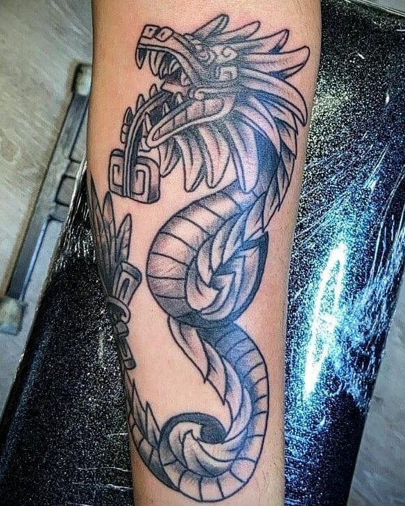 Grey Aztec Dragon Tattoo