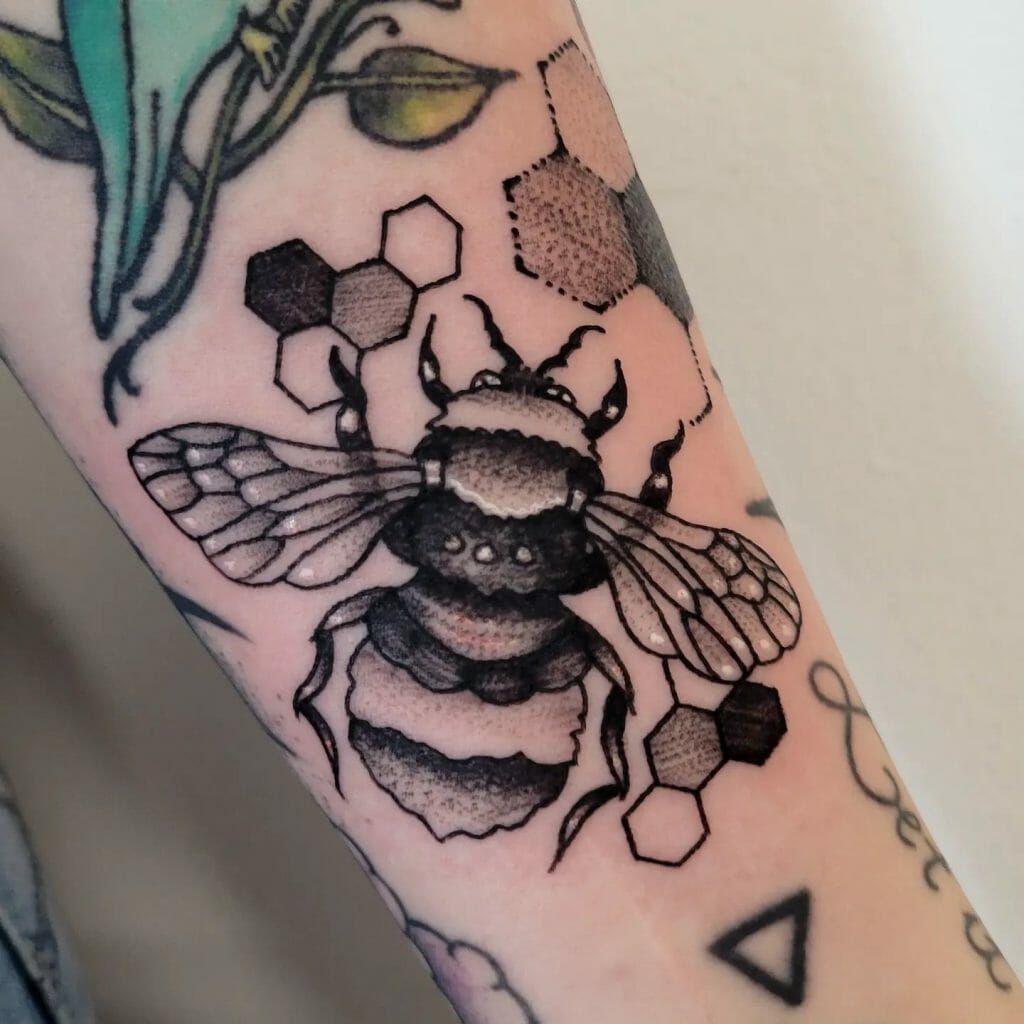 Honeycomb And Bumblebee Tattoo