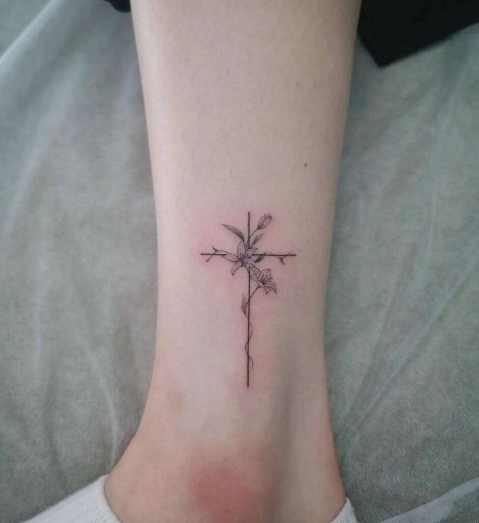 Simple Cross Dainty Cross X Flower Tattoo