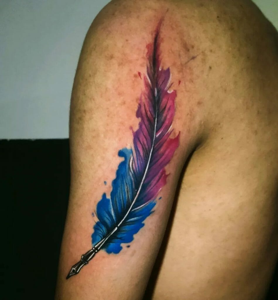  Beautiful Flow Ink Feather Tattoo