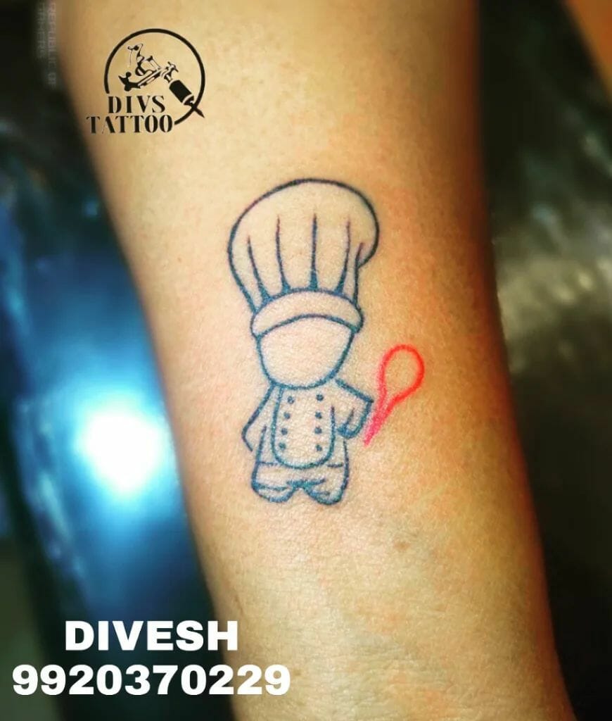  Cute Small Chef Tattoo With A Frying Pan