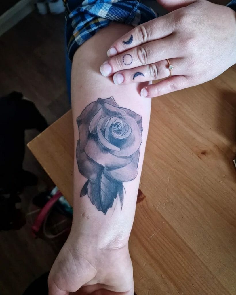  Adorable Black And Gray Rose Tattoo