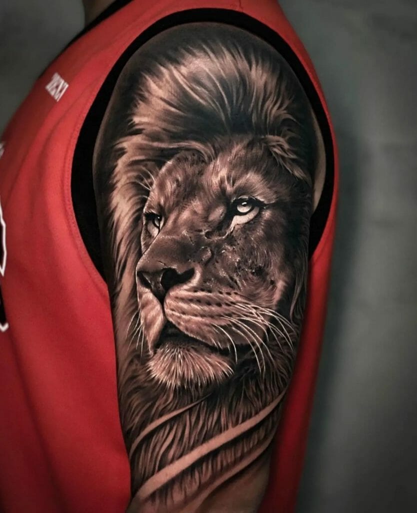Realistic Brave Lion Tattoos For Men
