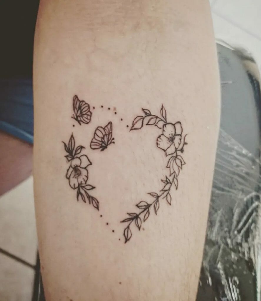 Feminine Flower And Heart Tattoo Designs