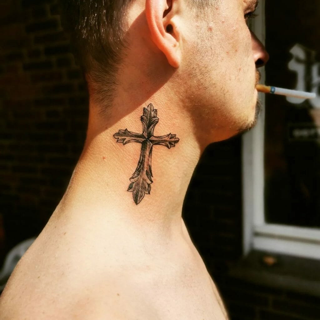Unique Cross Tattoo Design On Neck