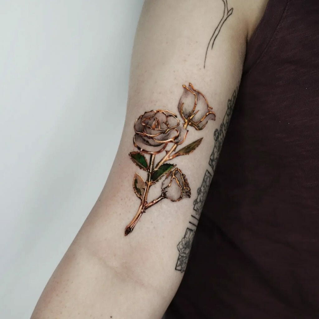 Golden Wrist Yellow Rose Tattoo Designs