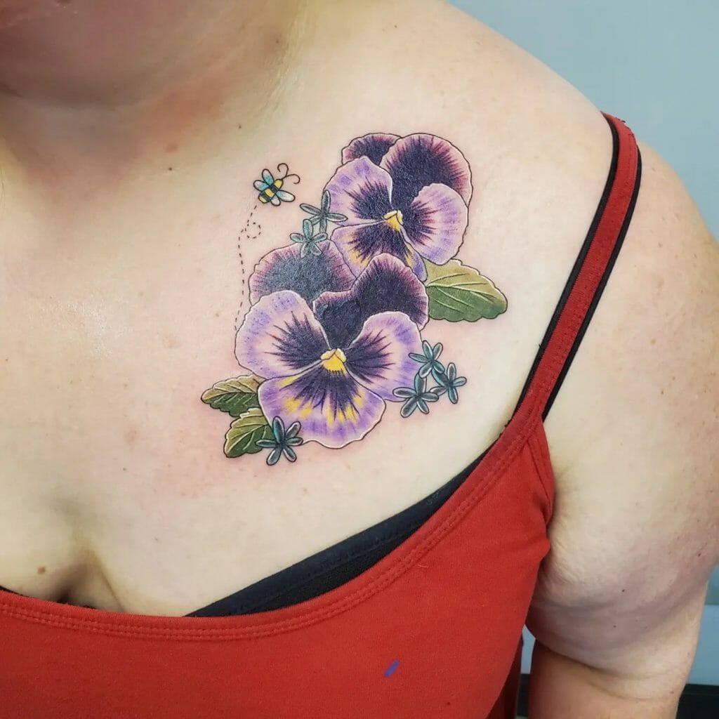Beautiful Pansy Flower Tattoo Ideas For Your Collarbone Area