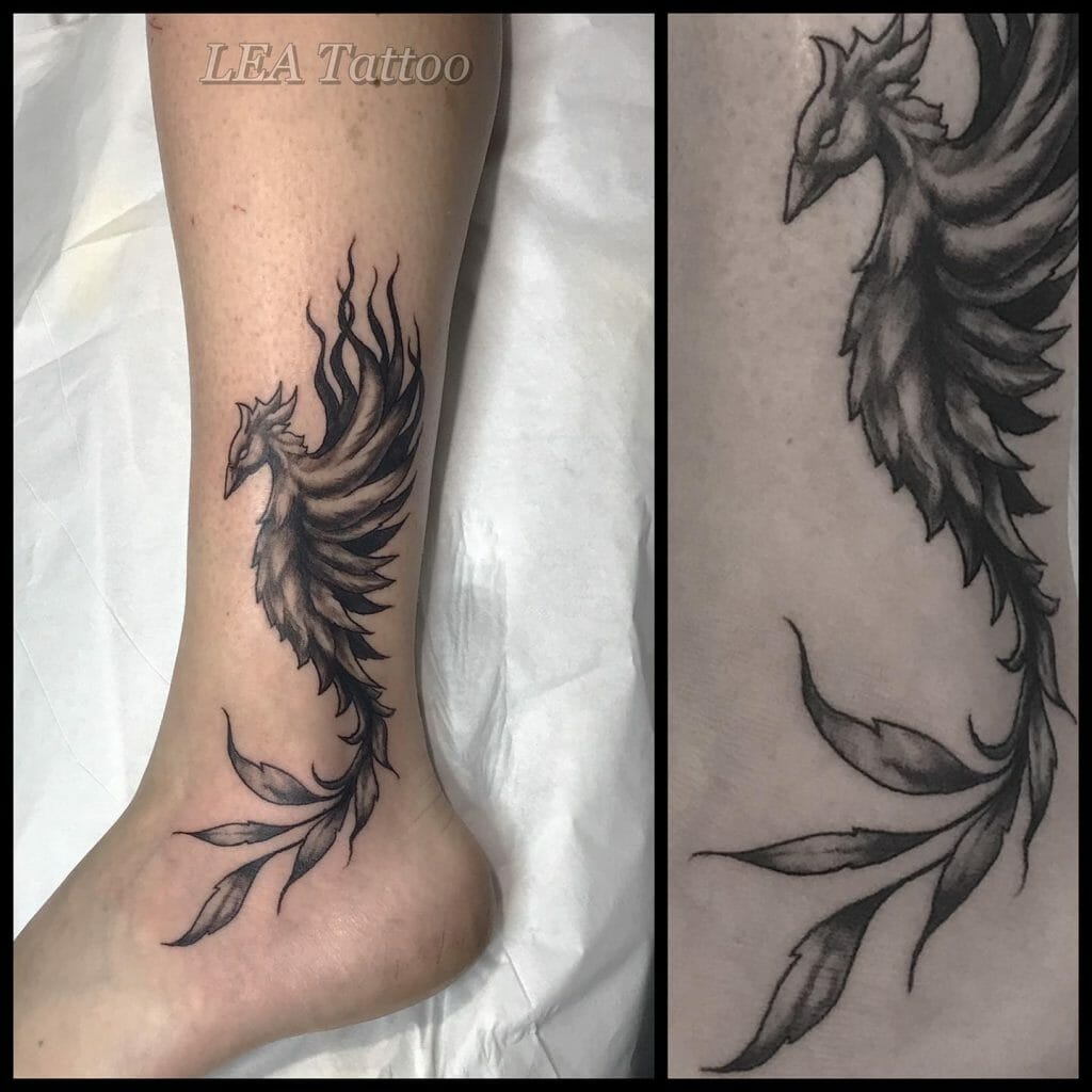 Black Phoenix Feather Tattoo