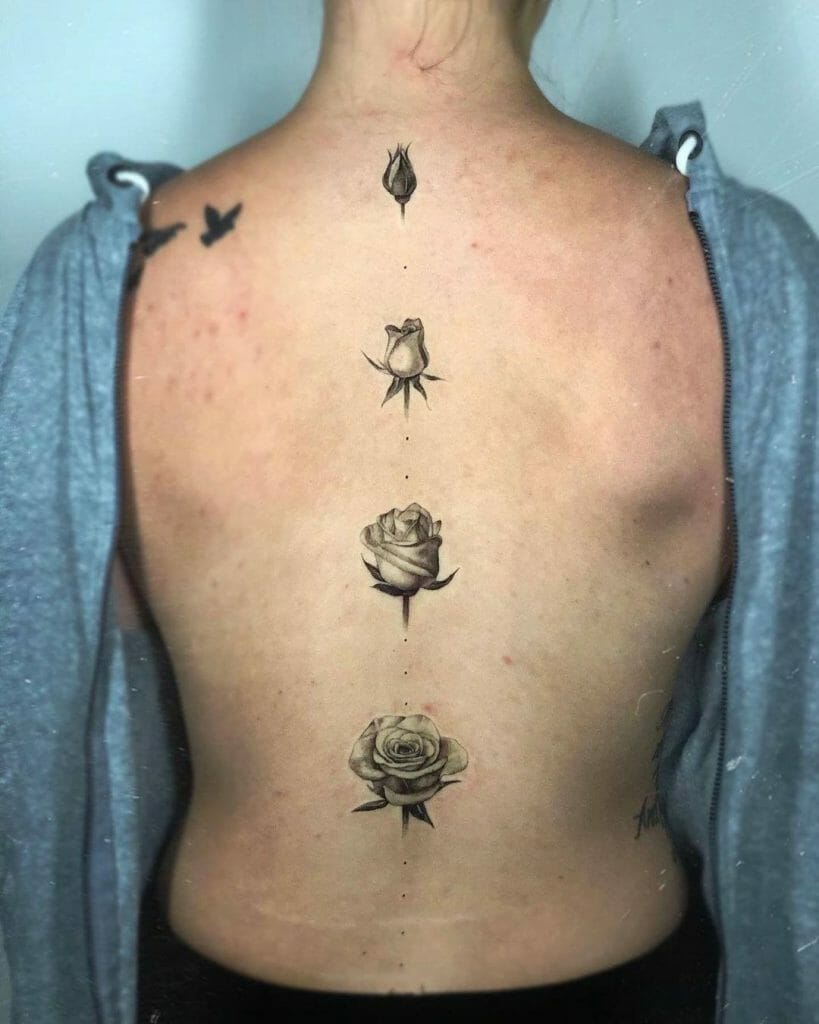 Blooming Rose Spine Tattoo Design