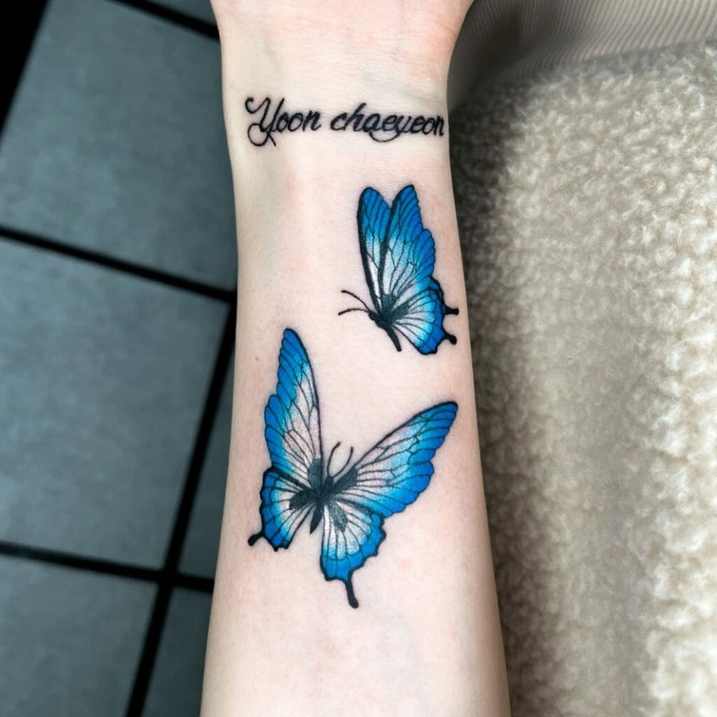 Blue Butterfly Tattoo With Name