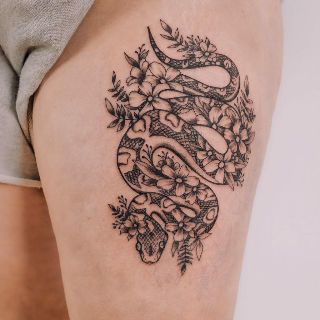 Boa Snake Tattoo Design With Jasmines