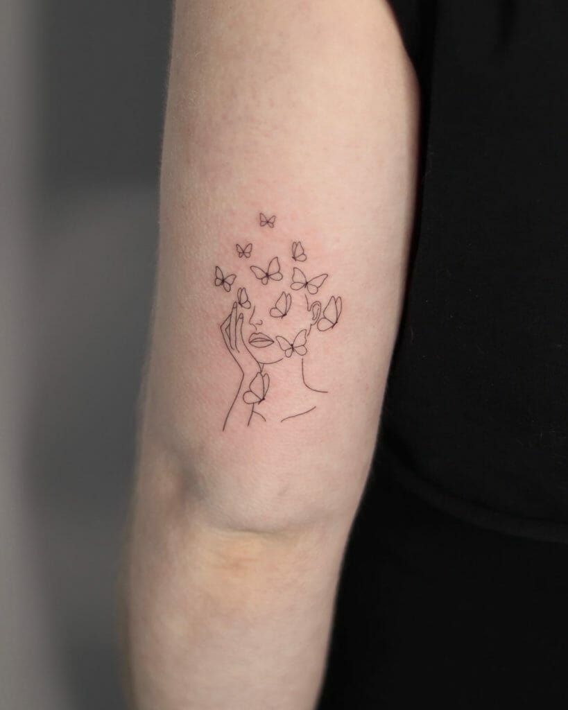 Butterflies And Woman Face Tattoo Design Ideas
