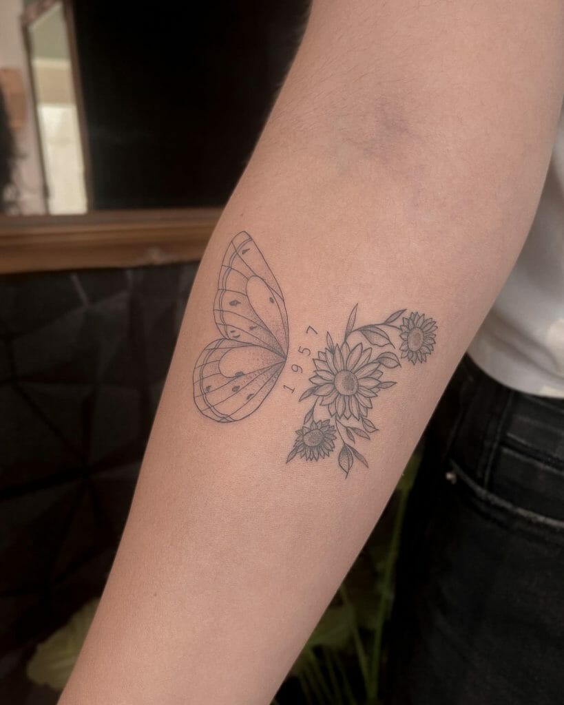 Butterfly And Sunflower Tattoo