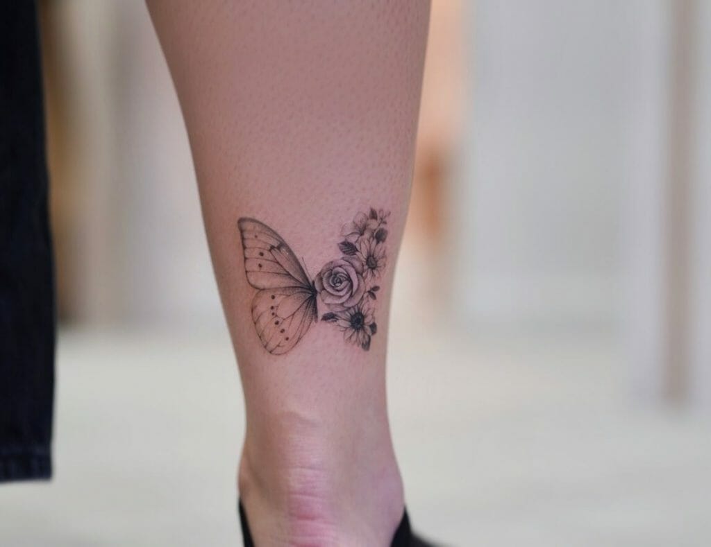 Butterfly Rose X Ankle Sunflower Tattoo