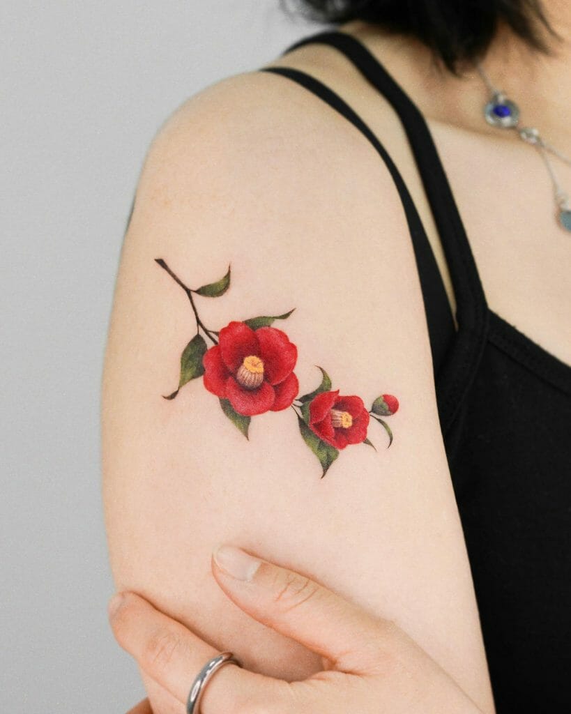 Camellia Floral Arm Tattoo