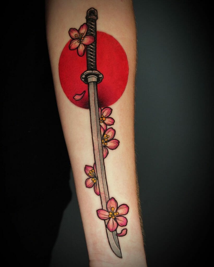 Cherry Blossom Katana Sword Tattoo