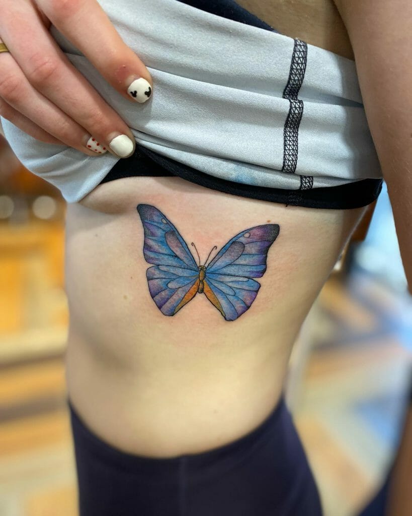 Colorful Butterfly Rib Tattoo