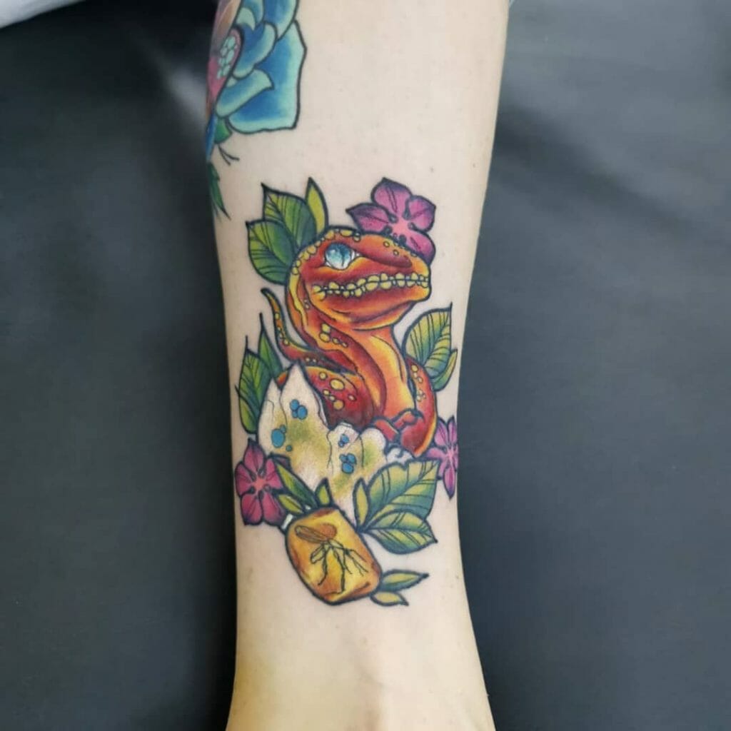 Colorful Cute T-Rex Tattoo