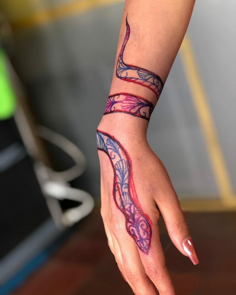 Colourful Snake Finger Tattoo