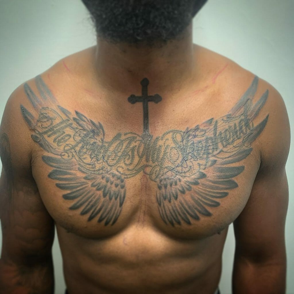 Cross On Wings Tattoo For Chest
