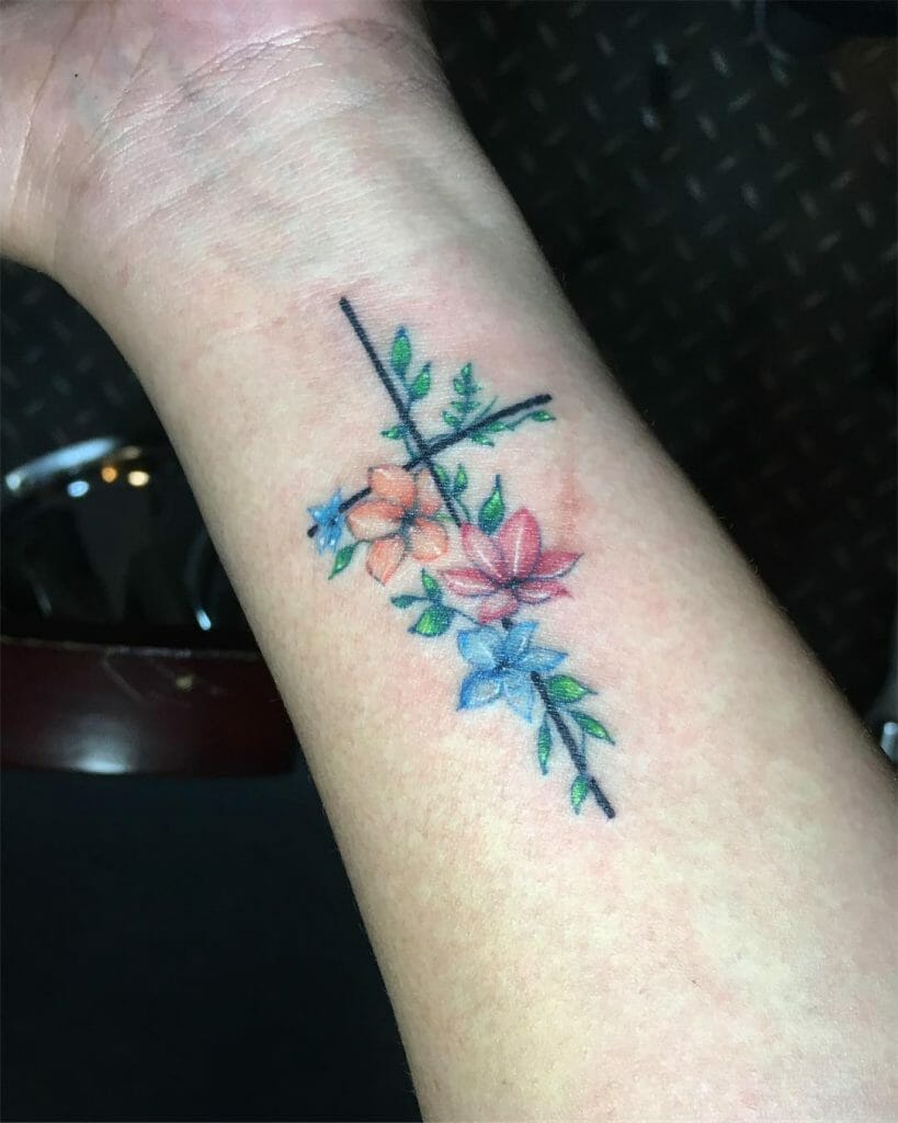 Cross Tattoo With Flowers
