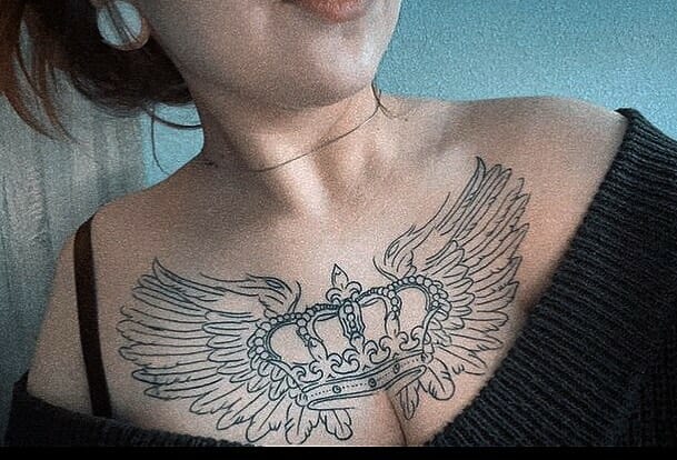 Crown With Wings Chest Tattoo