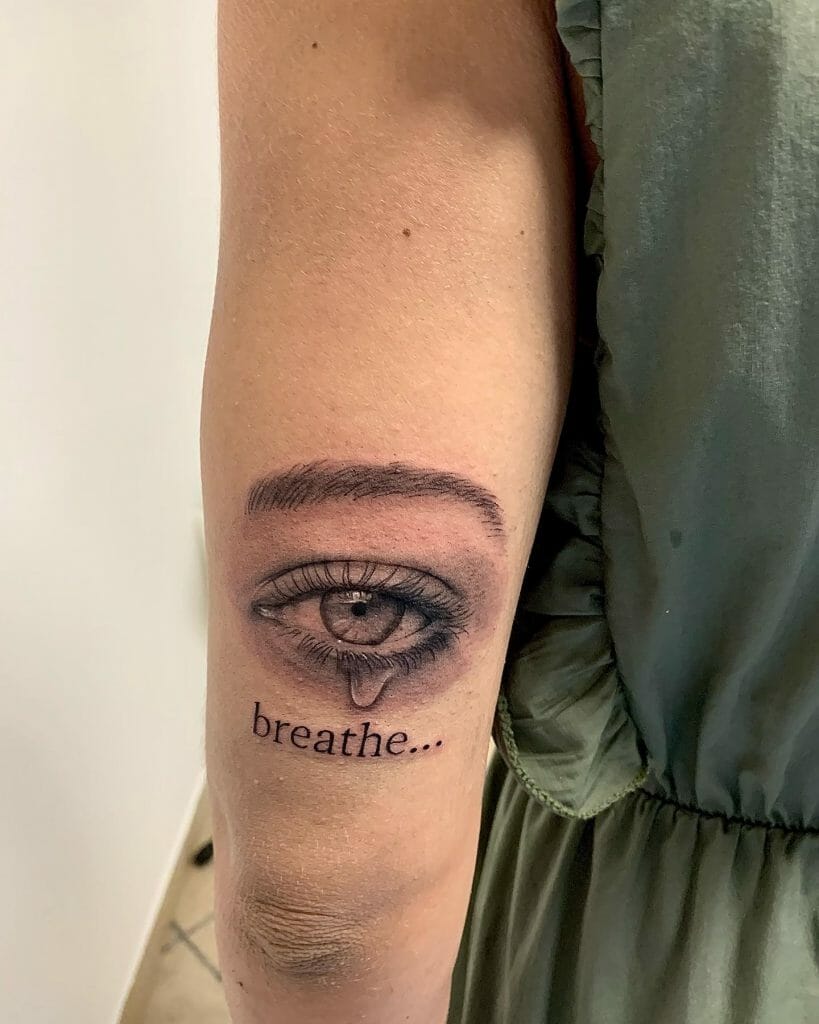Crying Eye Tattoo in With Words