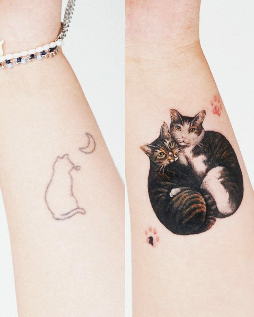 Cute Cat Clever Placement Cover-Up Tattoo