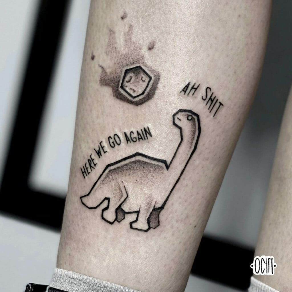 Dinosaur And Asteroid Minimalist Tattoos