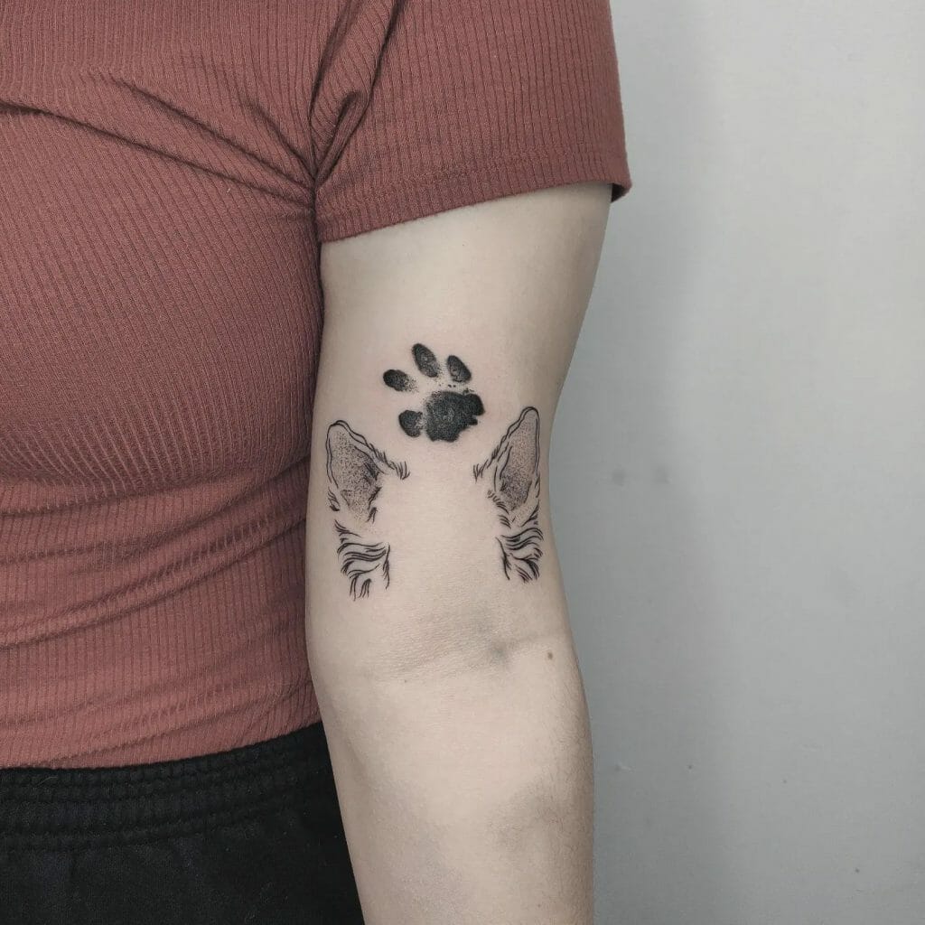 Dog Ear and Paws Tattoo
