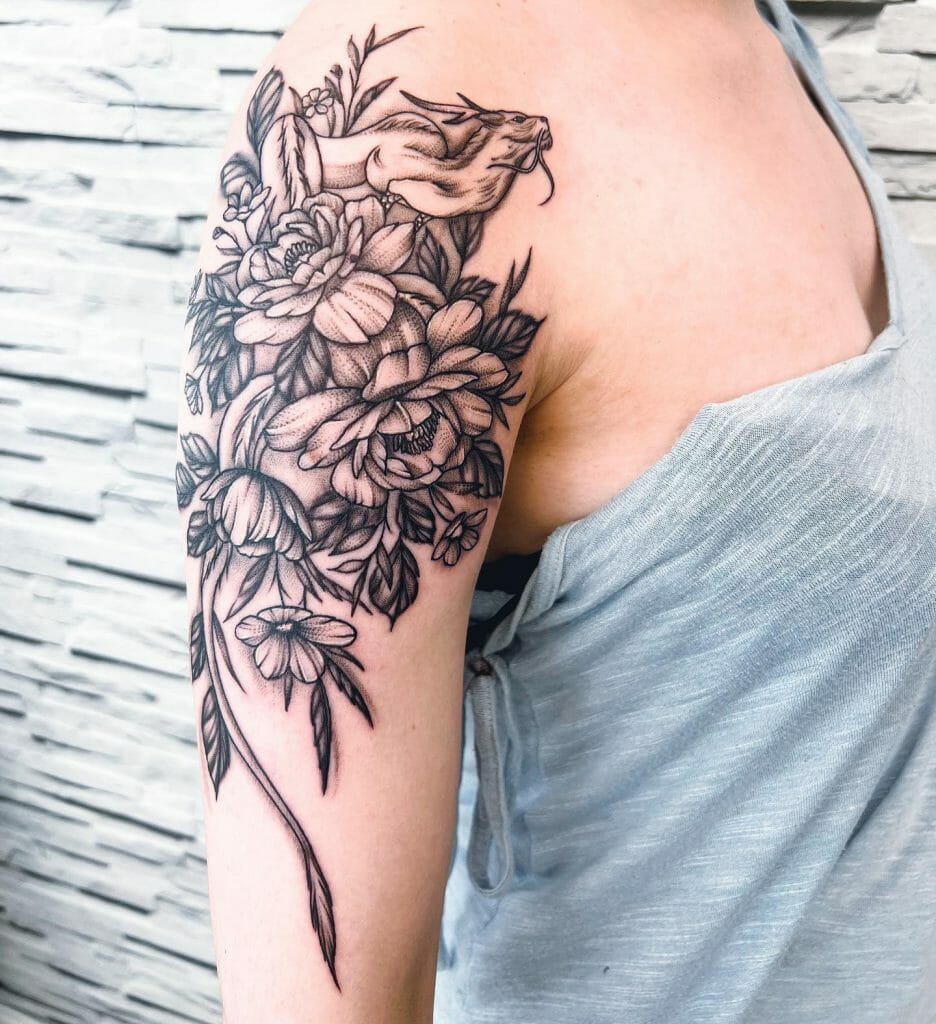 Dragon Hidden In Flowers Tattoo