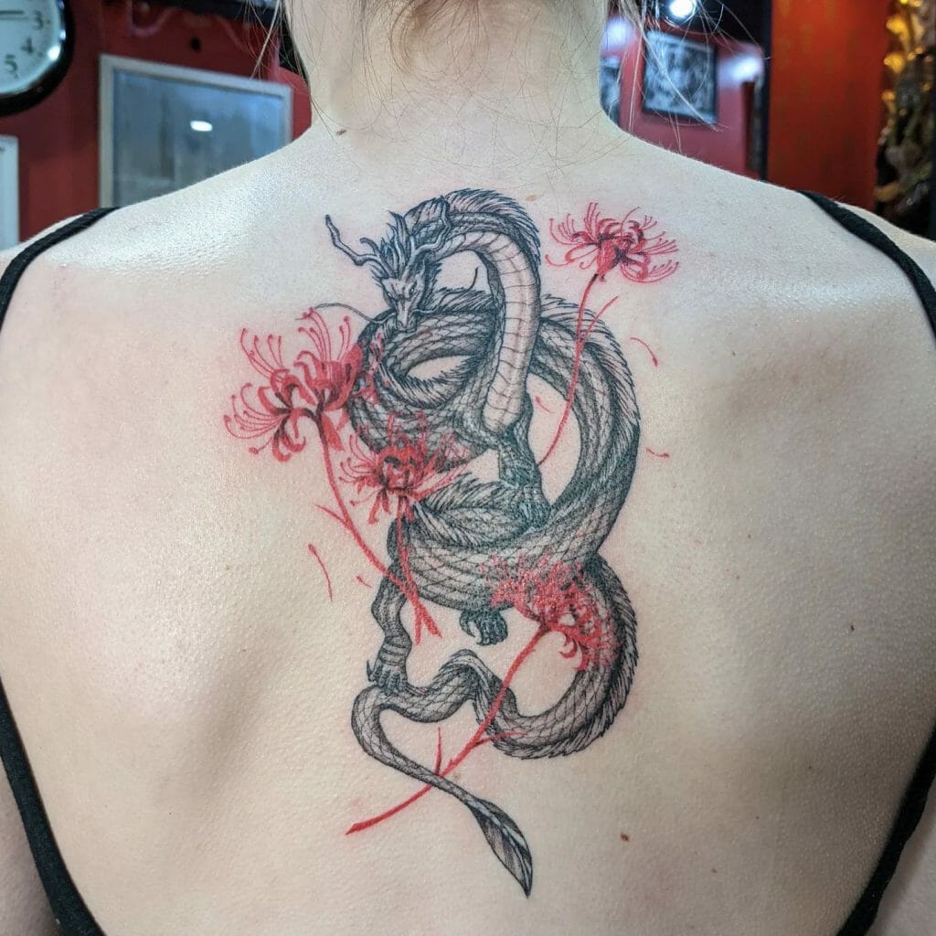 Dragon Red And Black Ink Tattoo Design For Back Tattoo