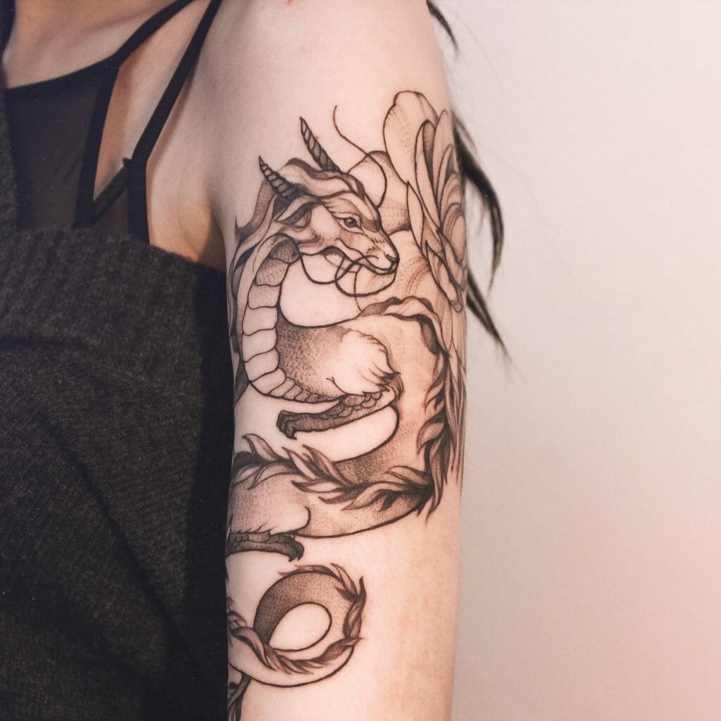 Dragon With Flowers Tattoo