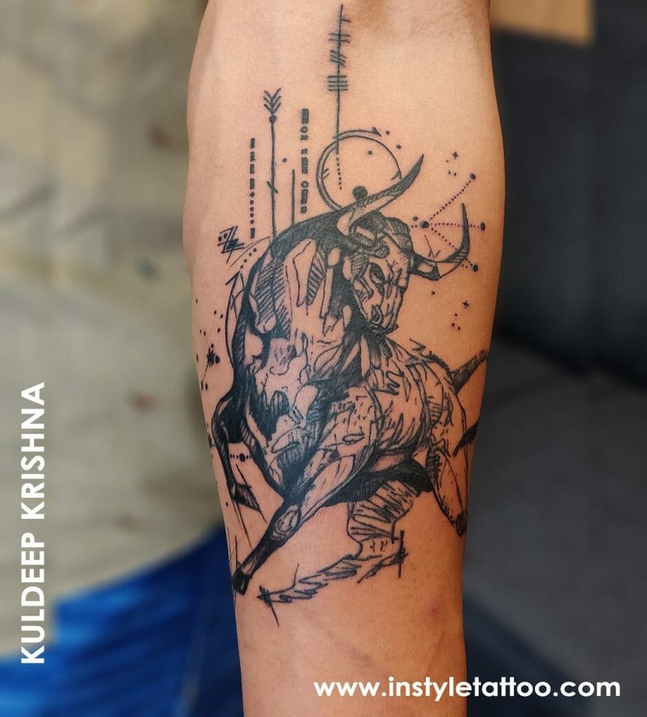 Dynamic Sketch Bull Taurus Tattoo