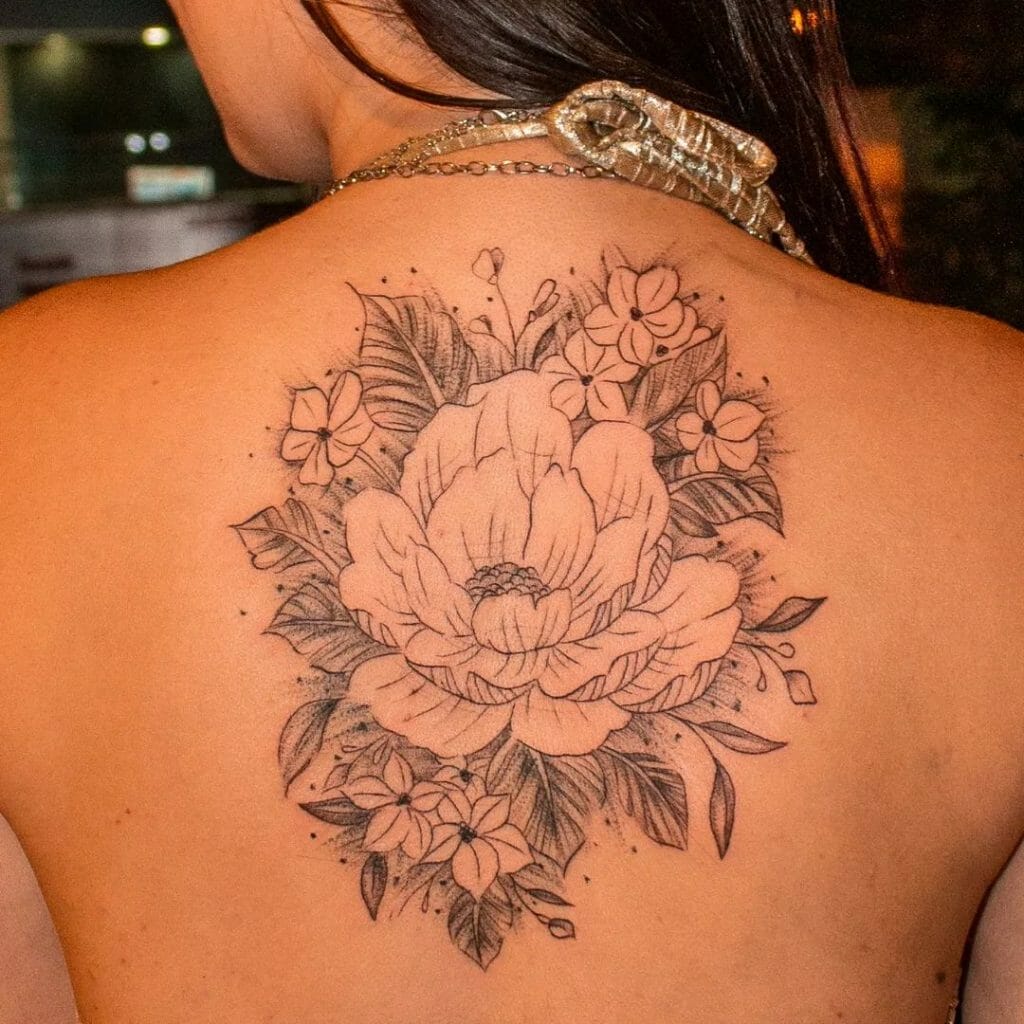 Elaborate Lotus Flower Back Tattoo