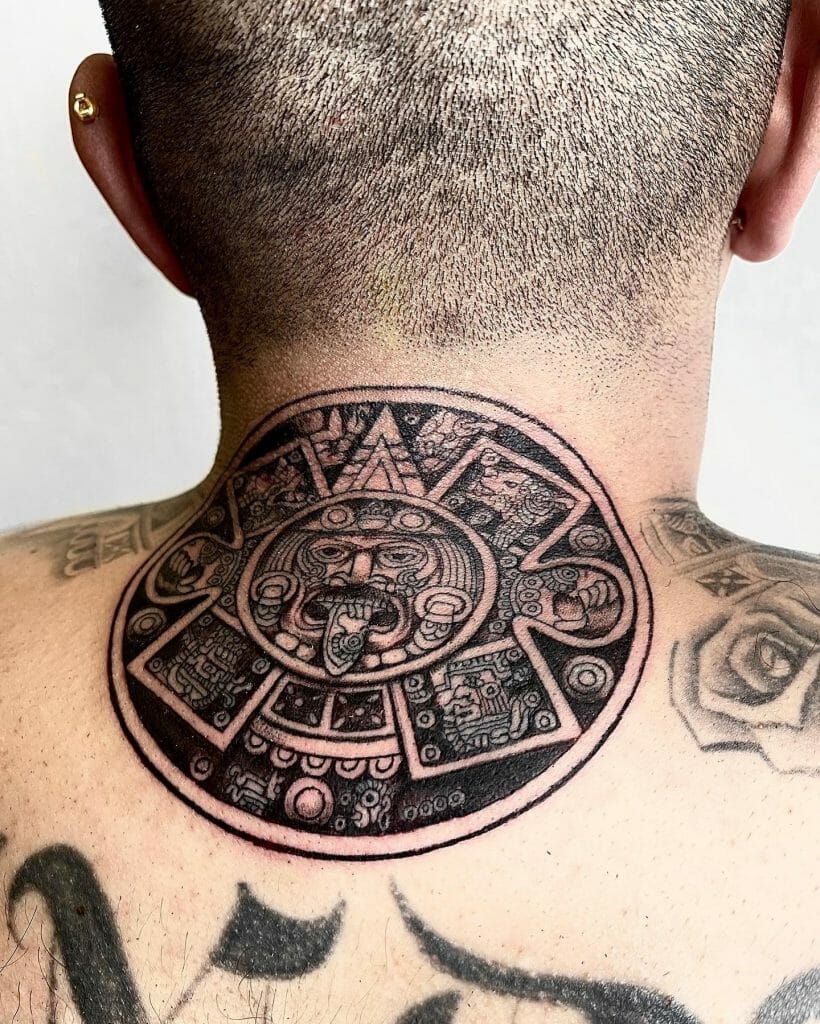 Elegant Aztec Design Tattoo On Back