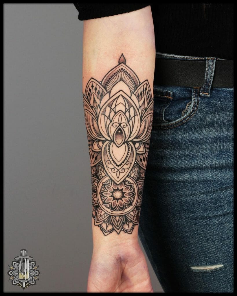 Elegant Mandala Lotus Flower Tattoo