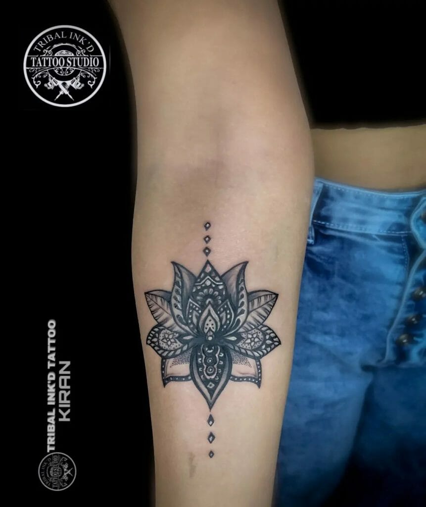 Embroidered Forearm Tattoo Of Lotus Mandala