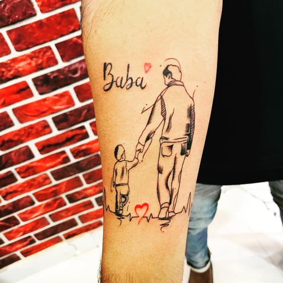 Father And Son Heartbeat Tattoo Idea